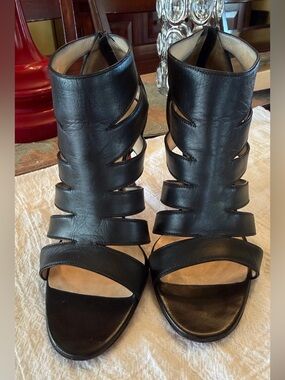 Christian Louboutin Black Strappy Cutout Leather High-Heel Sandals